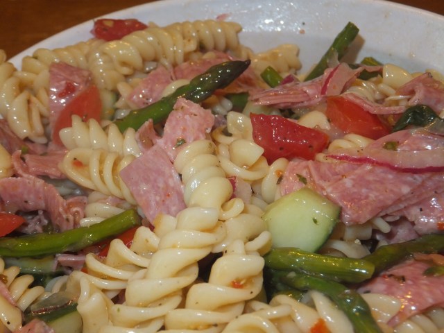 Salami, Tomatoes, Cucumbers, Asparagus, and fresh Basil